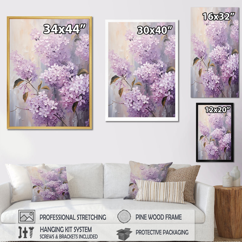 Blooming Lilac Melody, reproduction d'art sur toile, Cadre flottant blanc, H 32 po x l 16 po x P 1 po