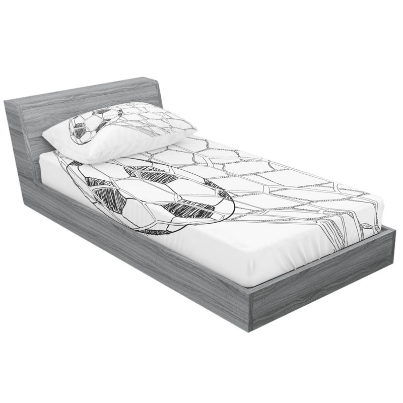 Twin XL White Microfiber Soccer Print Sheet Set