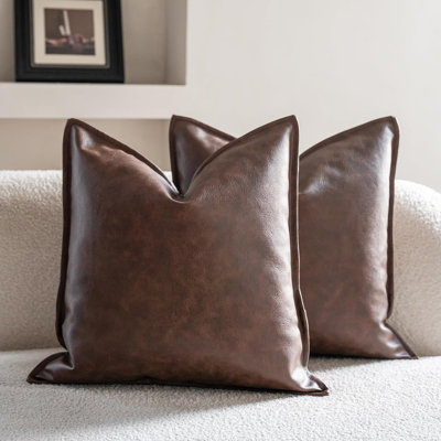 Faux Leather Decorative Throw Pillow Covers Modern Solid 18x18 inch Set of 2
