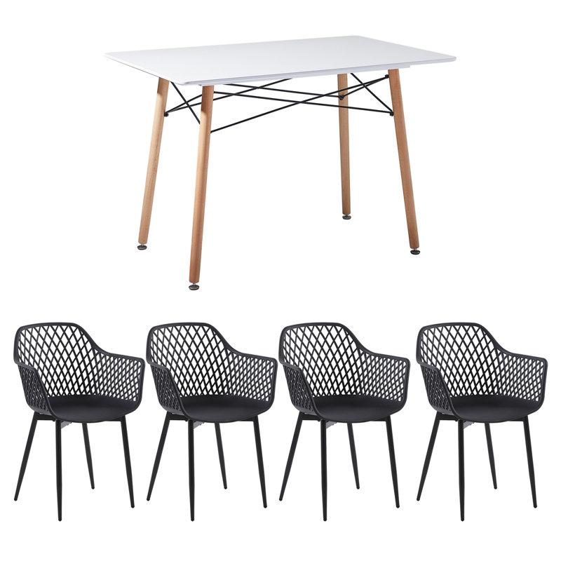 Ensemble de table de salle à manger 5 pièces, pour 5 personnes (blanc et noir)