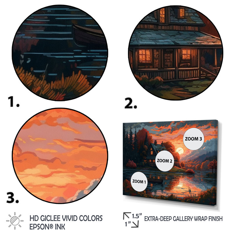 Saadiah " Autumn Sunset Cottage II ", 24" H x 32" W x 1" D, Wrapped Canvas