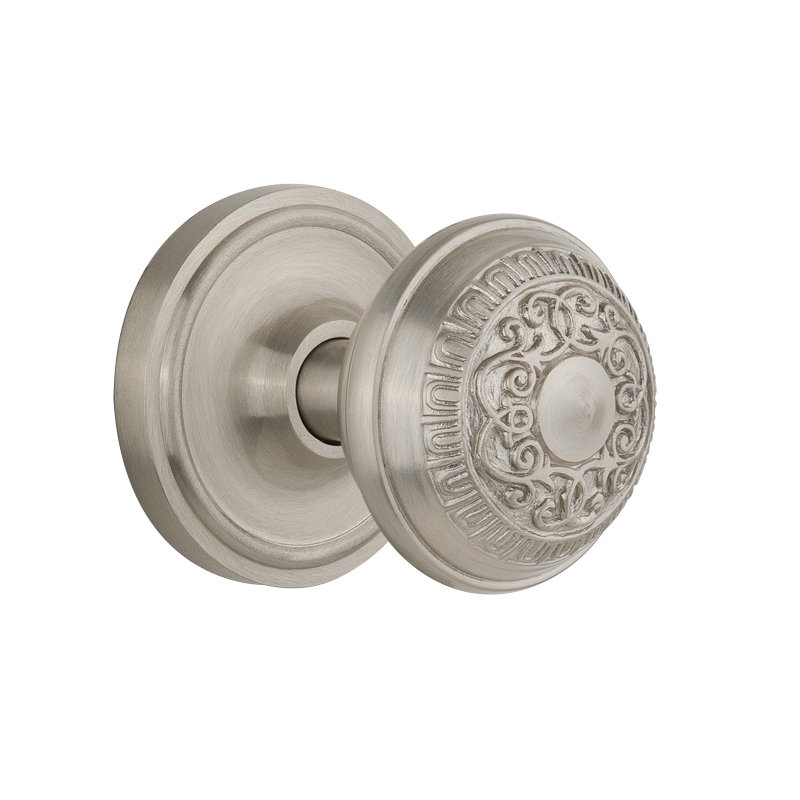 Classic Rosette with Egg & Dart Door Knob, Satin Nickel