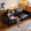 Canapé modulaire noir en cuir véritable-1951759081