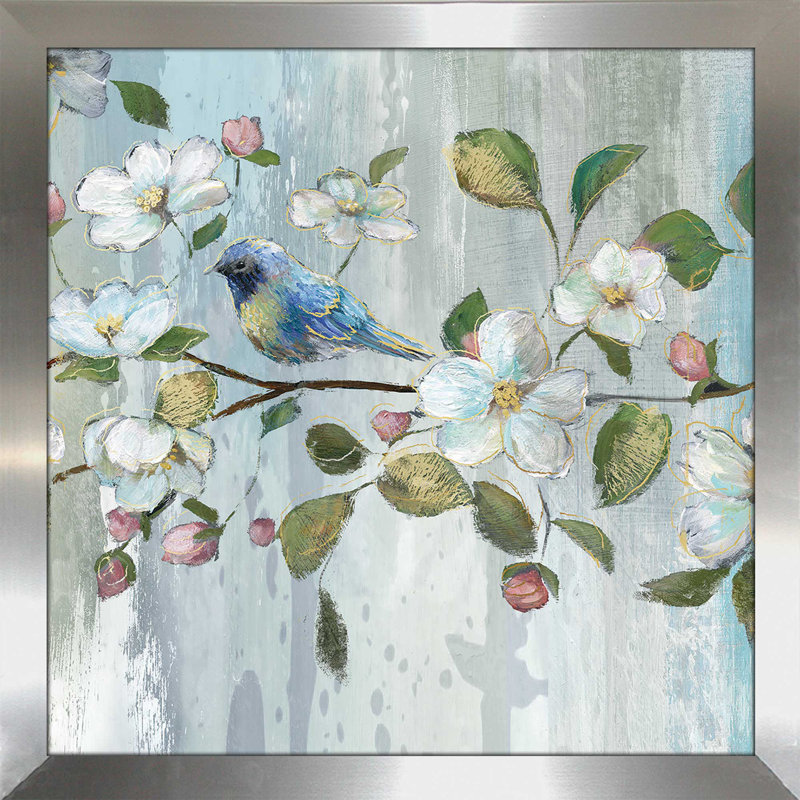 «Painterly Spring II», reproduction de peinture acrylique, H 37,5 po x l 37,5 po x P 1 po, Encadrement argenté