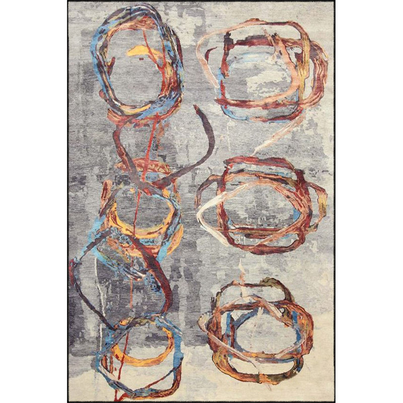 Modern Ring Patterned Woven Base Washable Rug, Rectangle 2'6" x 4'11" Rug Pad Included
