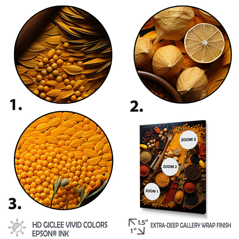 Oriental Spices Food V - Épices, art mural, H 20 po x l 12 po x P 1 po, Toile tendue