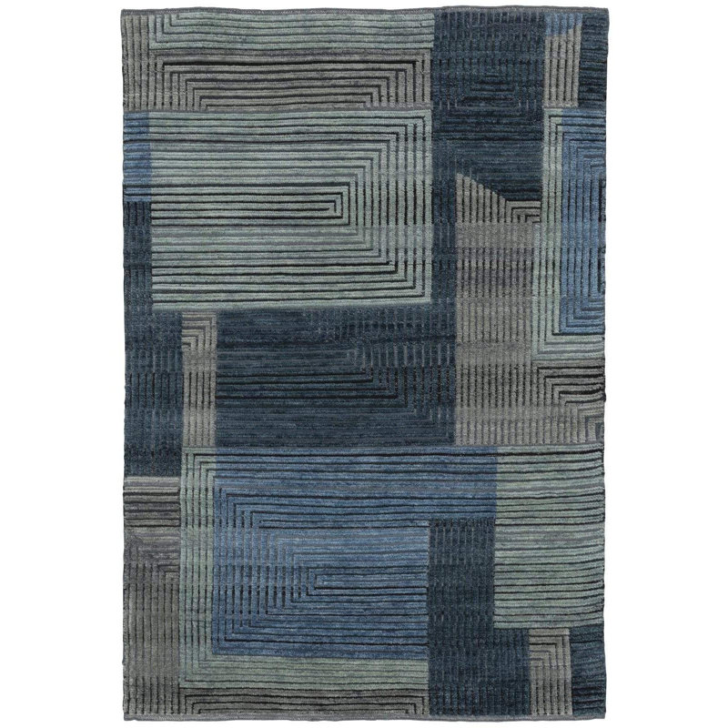 Tessellate Wool Abstract Area Rug in Blue/Grey, Rectangle 8' x 10'