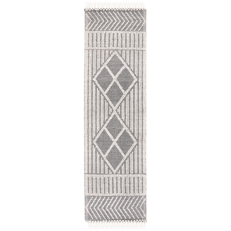 Altis Flat Weave Wool/Cotton Southwestern Rug in Ivory/Black, Runner 2'3" x 8'