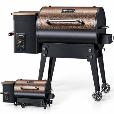 Barbecue à granules de bois et fumoir de 456 po² avec contrôle automatique de la température PID, pieds pliants pour patio ou véhicule récréatif en bronze
