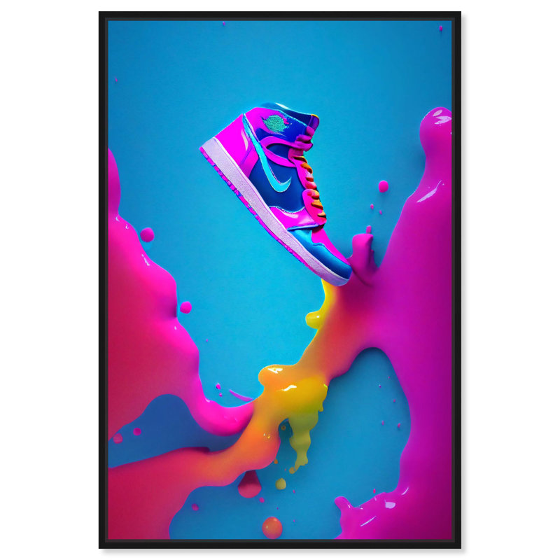 «Sneaker Colorful Splash» par Orren Ellis, H 16 po x l 11 po, Cadre noir