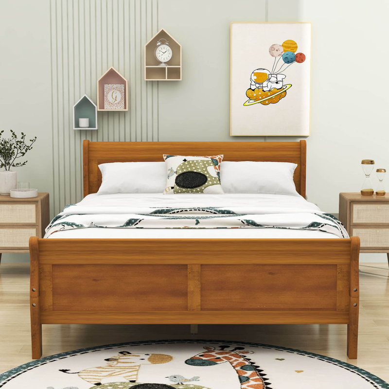 Base de lit plateforme en bois avec tête de lit Dovidio, Chêne, Grand