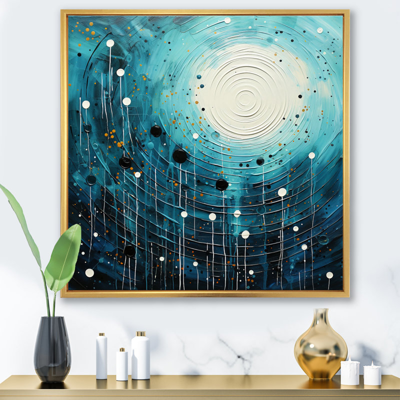 «Blue Minimalisme Moon II» sur toile, Cadre flottant doré, H 30 po x l 30 po x P 1 po