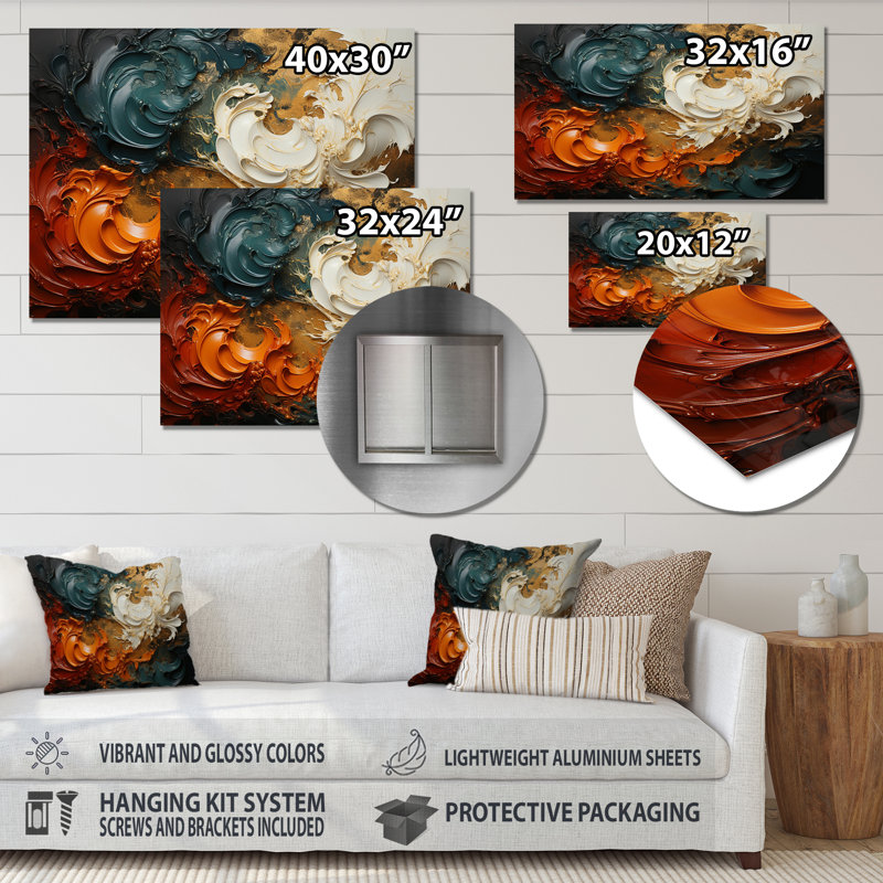 Orange et vagues ondulées oranges et mélodie II - art mural abstrait en métal MT137177, H 12 po x l 20 po x P 1 po