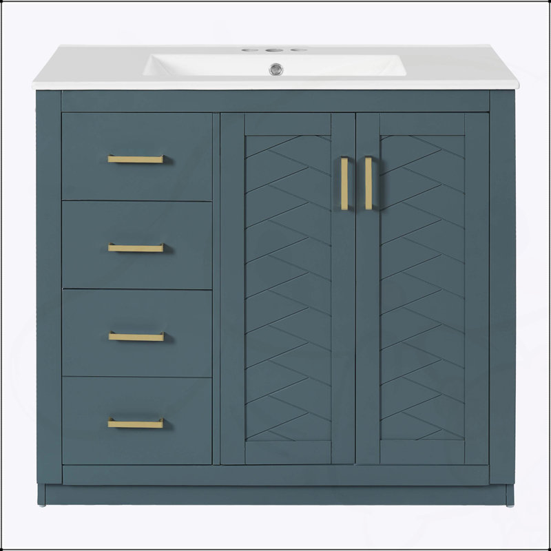 Meuble-lavabo de 36 pouces avec lavabo en céramique, structure en bois massif, rangement spacieux et portes à fermeture en douceur pour les salles de bain modernes