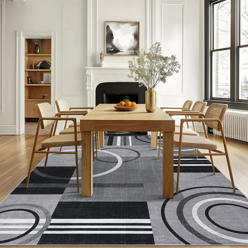 Washable Area Rug Modern Geometric Accent Rug, Non-Slip Contemporary Floor Mats, Stain-Resistant Soft Low Pile Indoor Carpet for Bedroom, Nursery, Living Room