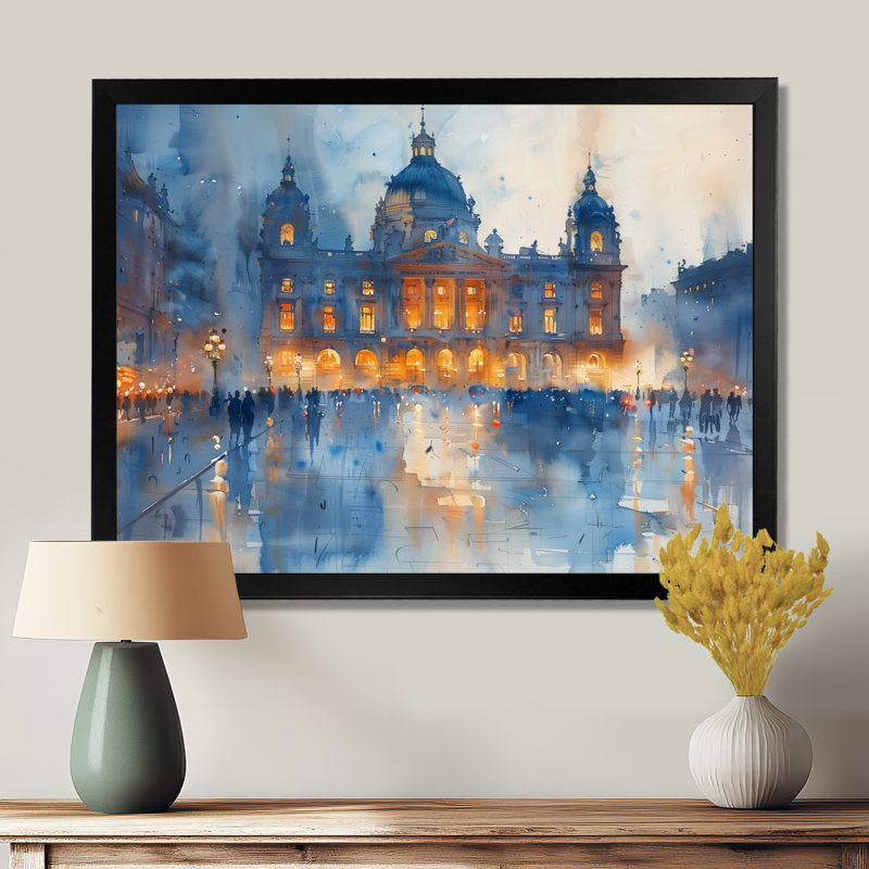 Opéra bleu et blanc à Paris - Opéra, salon d'art mural, H 12 po x l 20 po, Cadre simple noir