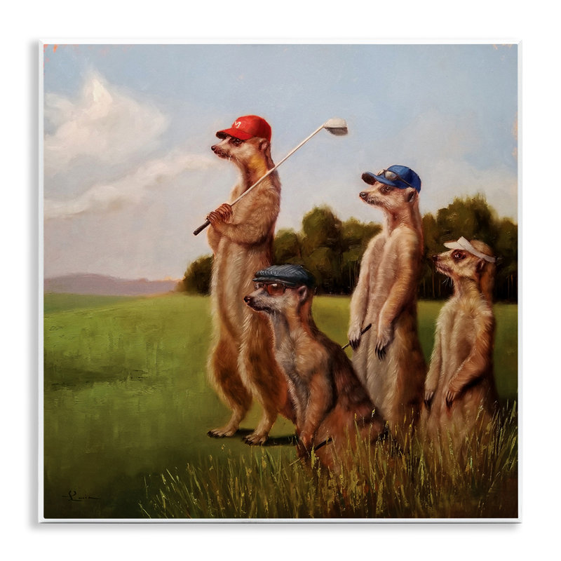 Suricates jouant au golf, impression sur toile