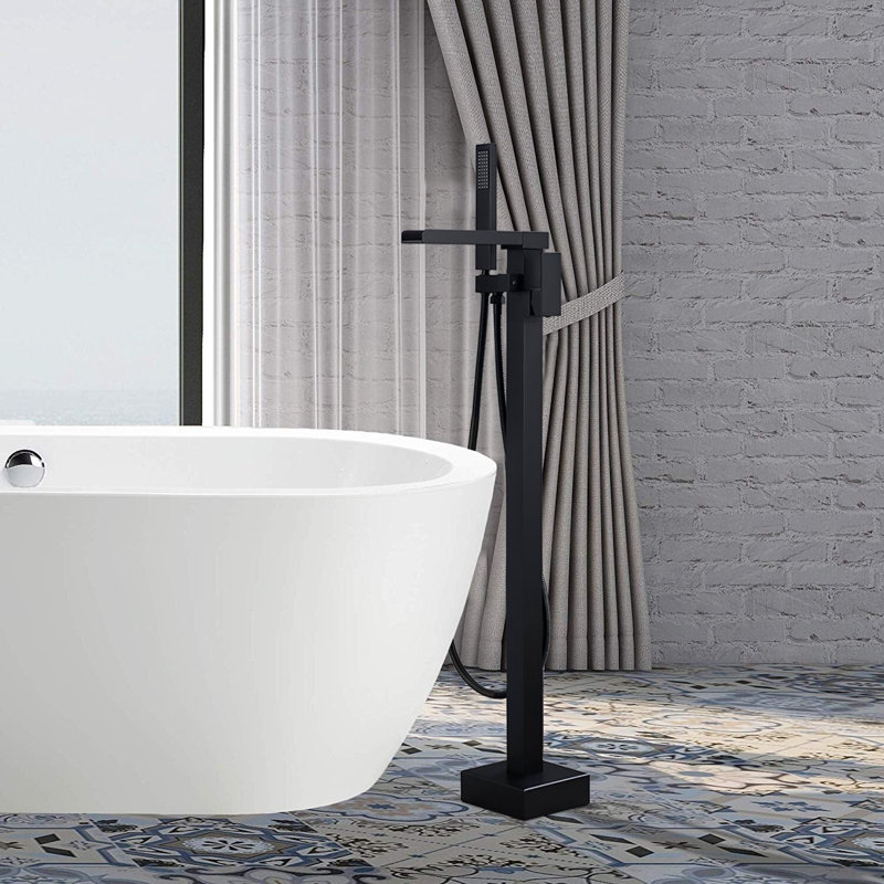 Matte Black Brass Floor-Mounted Freestanding Tub Filler