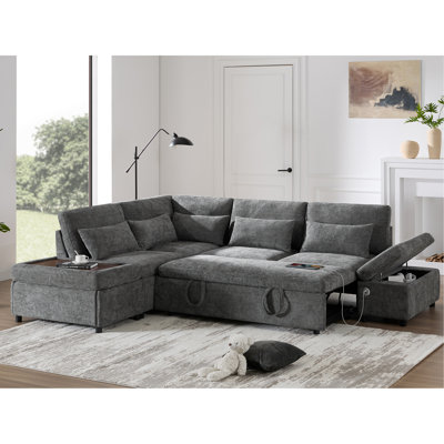 107" Modular Sectional Pull-Out Sofa, L Shape With Wide Seats, Free Movement Storage Ottoman, Free Combination, Oversized Chenille Sofa For Living Room & Apartment