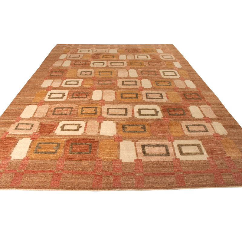Scandinavian Hand Knotted Wool Geometric Area Rug, Rectangle 12' x 16'