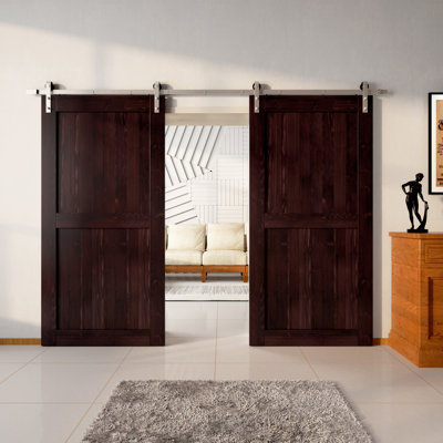 Porte en bois de pin non assemblé H Design avec quincaillerie d'installation en nickel brossé Ki