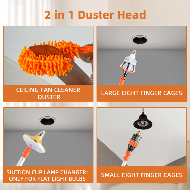 Adjustable pole length and washable duster, convenient light bulb auxiliary installation device