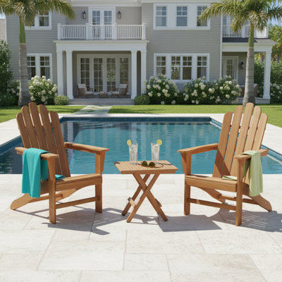 Teak Adirondack Chair Set with Table 3PCS by Rosecliff Heights