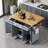 54" Black Farmhouse Kitchen Island with Drop Leaf, 4 Doors & 3 Drawers, Rubber Wood Top, Wheels-1243030383