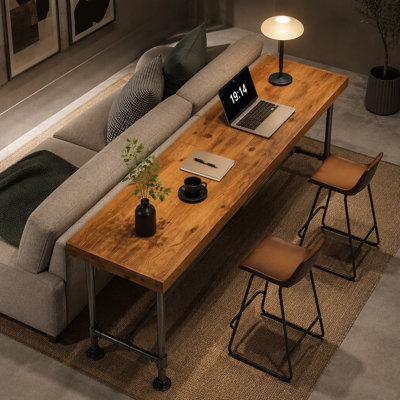 Table de bar 70,87 "en bois massif pour 6 à 8 personnes, table de pub à hauteur de comptoir industrielle