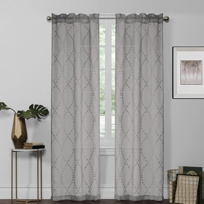 Layla 2-Piece Embroidered Rod Pocket Sheer Curtain Panel Set, 28" x 84"
