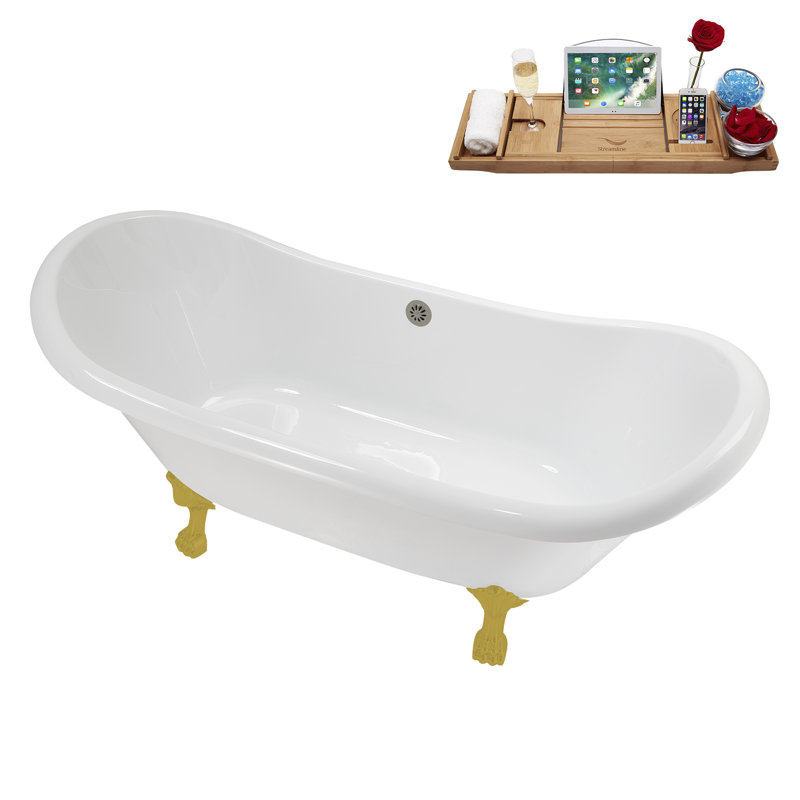 71" Streamline Clawfoot Tub,Tray,Drain and Clawfeet, Brushed Gold, Brushed GunMetal