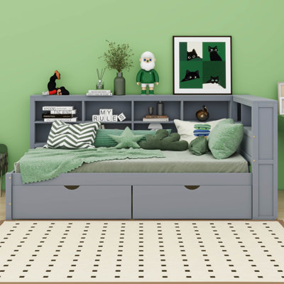 Candrice Wooden DayBed with 2 Drawers, Storage Shelf and USB Charging Ports