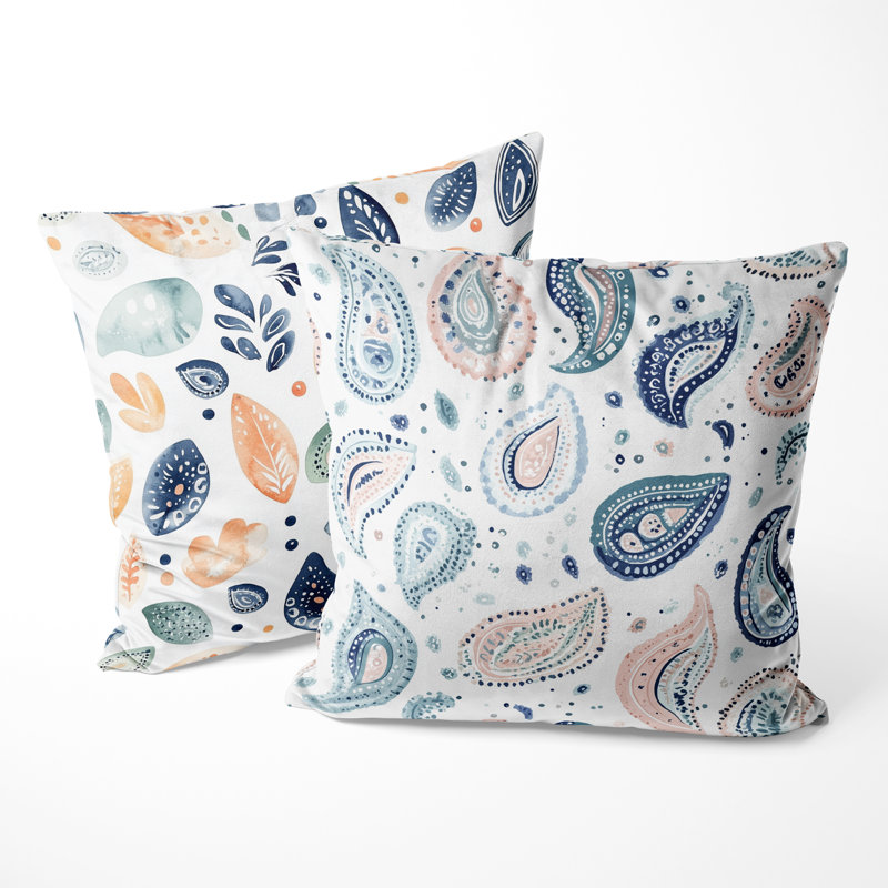 Coussin décoratif French Country - Coussin décoratif cachemire bleu et orange, H 18 po x l 18 po