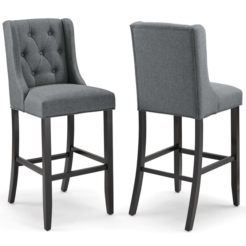 Tabouret capitonné en tissu Baronet, gris, Tabouret de bar (hauteur de 30,5 po), 2