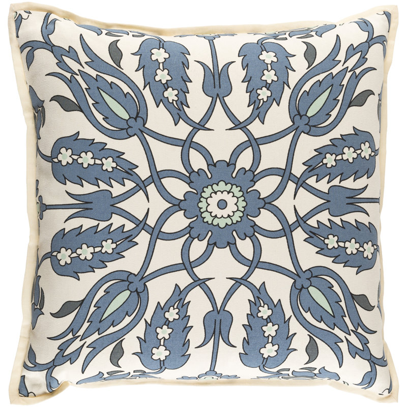 Chafin Floral Linen Throw Pillow, 20" H x 20" W x 4" D, Slate/Mint/Charcoal/Black/Ivory