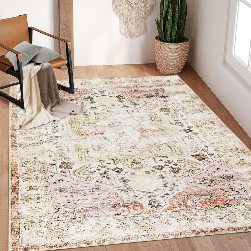 Area RugRugs for Living RoomNon Slip Stain Resistant Kitchen RugVintage Distressed Accent Rug Floor Cover for Bedroom, Beige