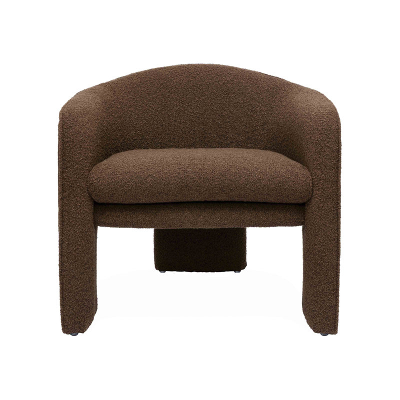 Upholstered Barrel Chair, Brown Boucle