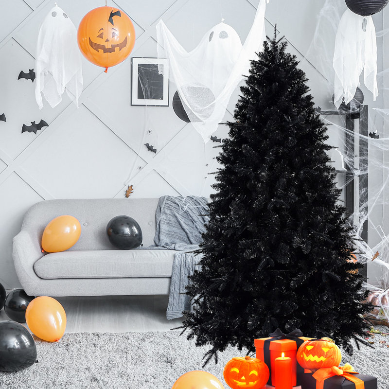 Arbre de Noël noir The Holiday Aisle avec lumières Power Connect et charnières en métal, 9'