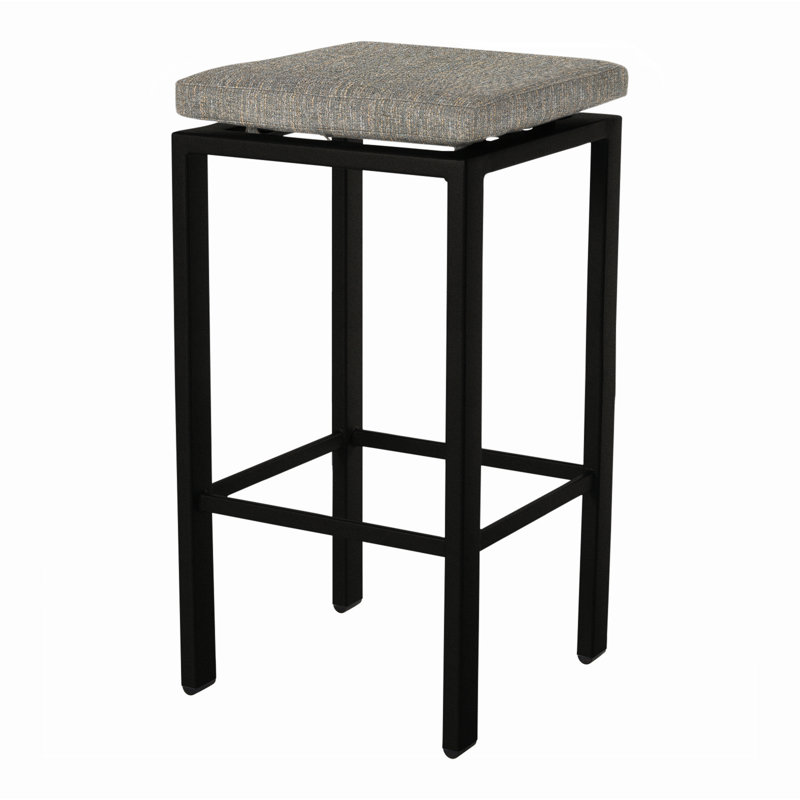 Aris Outdoor Bar Stool, Sash Denim, Carbon Black, 31.25"