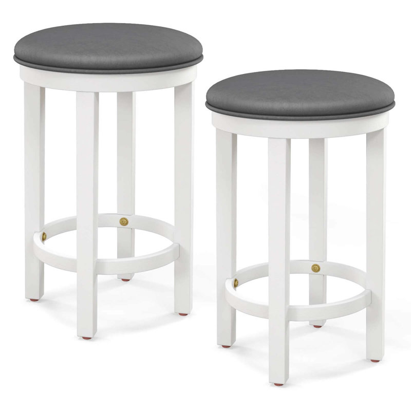Ensemble de 2 tabourets de bar Winston Porter avec siège rond et repose-pieds pour la cuisine, Blanc, Gris