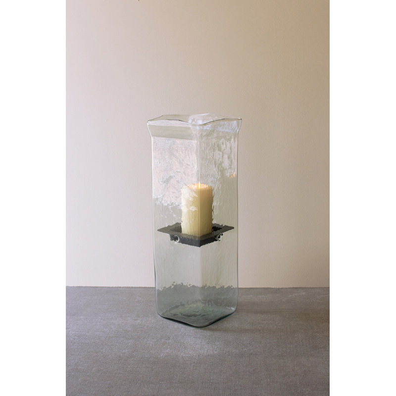  Bougie ouragan carrée en verre et métal - grande 19 po