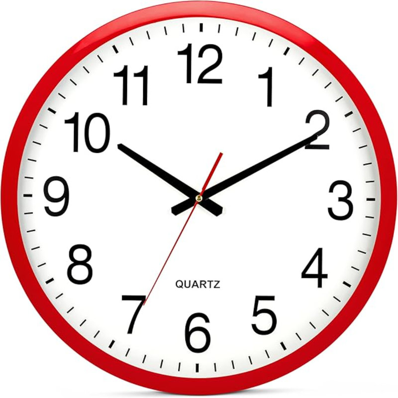Bernhard Products Red Wall Clock Silent Non Ticking - XL 18 Inch Quality Quartz Battery Operated Round Easy To Read Home/Office/Classroom/School Clock