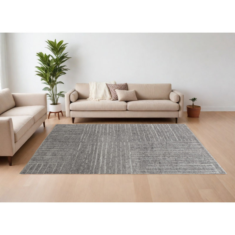 Tapis usé et délavé en laine à carreaux gris et ivoire 9 pi x 13 pi