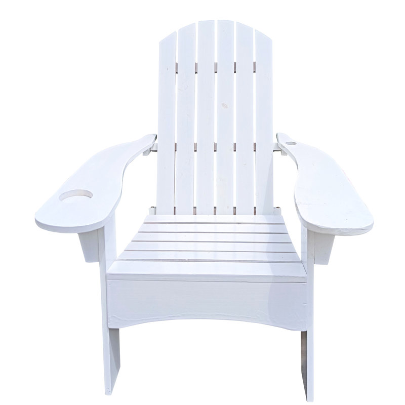 White Solid Wood Chair With Umbrella Holder, Comfortable And Versatile, For Outdoor Indoor Use, Patio, Porch, Deck, Garden, Poolside Seating Hole - Relaxing Comfort, Versatile Use Patio Porch Deck