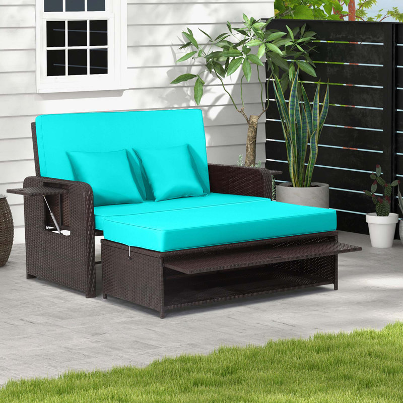 Arianit 65'' Wide Straight Steel Loveseat with Cushions, Turquoise