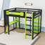Lit mezzanine double avec bureau, lumière DEL RVB, station de charge, tablettes et panneau perforé-1039640364