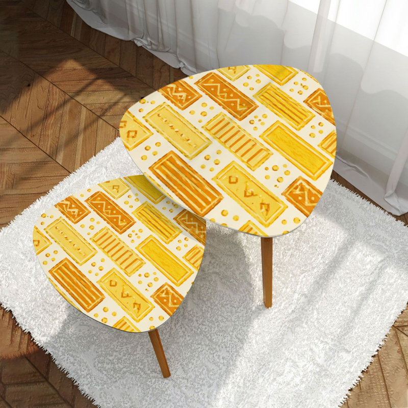Triangle Nesting Coffee Table Set of 2 yellow brick tile wall End Table Modern Minimalist Side Table Set for Living Room Bedroom