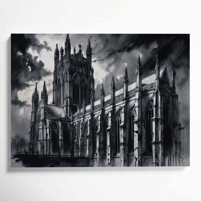 Art d'Halloween sur toile, architecture gothique noire, H 11 po x l 14 po