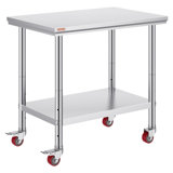 Stainless Steel Work Table 36x24 Inch with 4 Wheels Commercial Food Prep Worktable