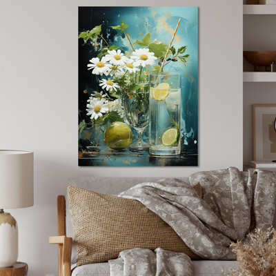 White And Green Floral Cocktails Fantasy - Cocktails Metal Wall Art